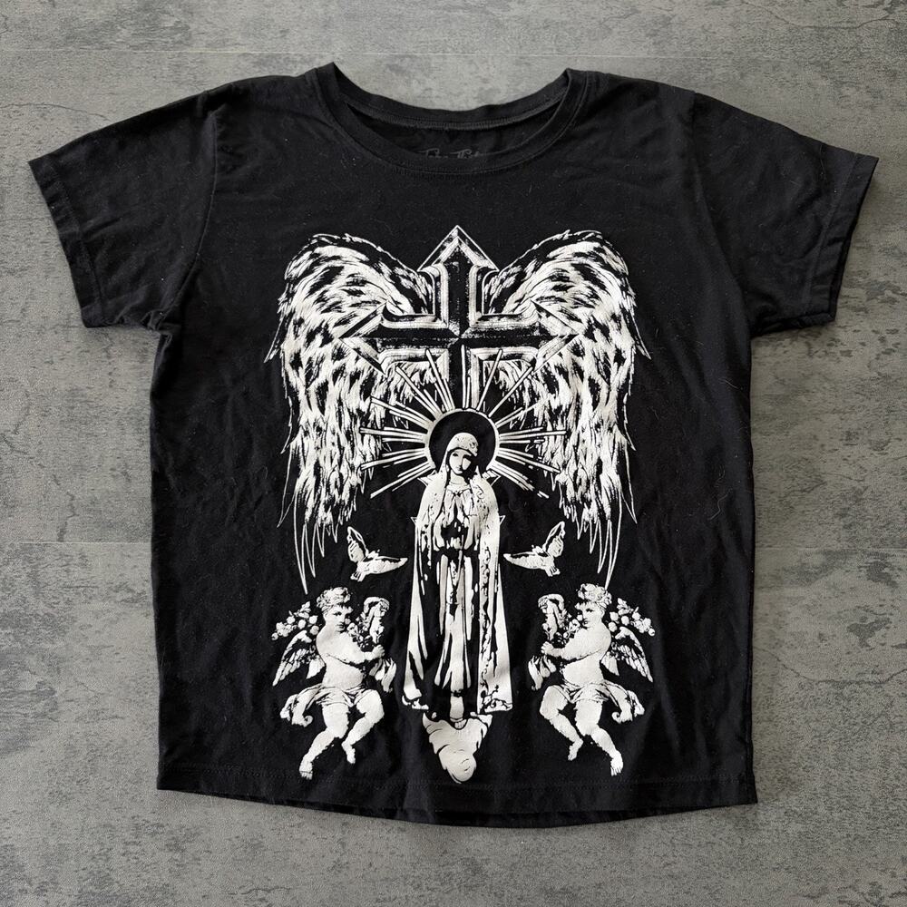 Take That Shirt Size L Black Cross Angel Wing AOP Grunge Skate Y2K